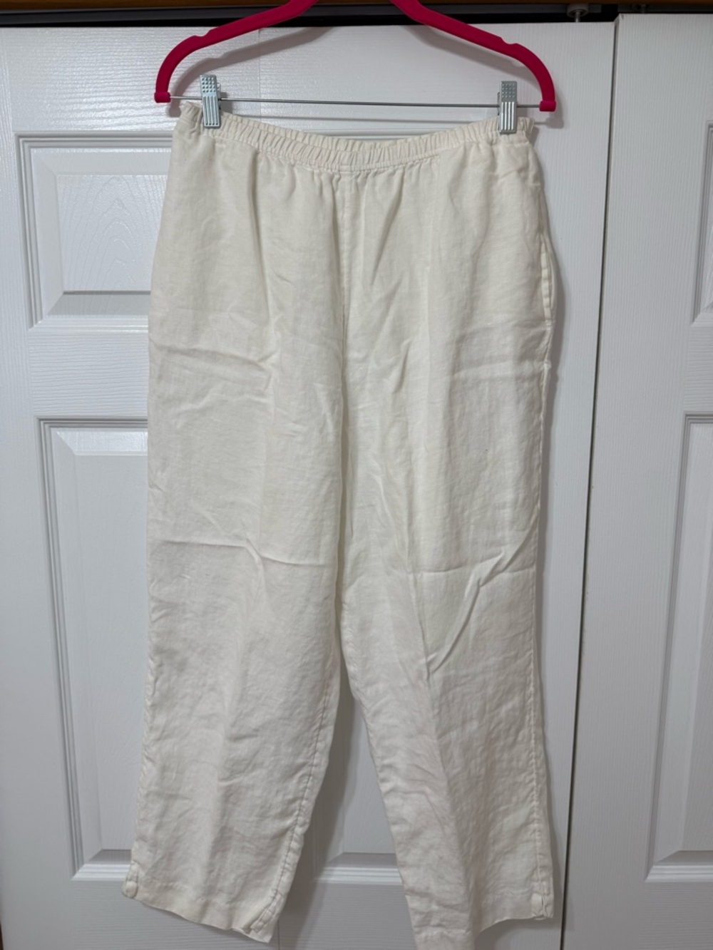 J.Jill Casual Elastic-Waist Linen Pants - Cream